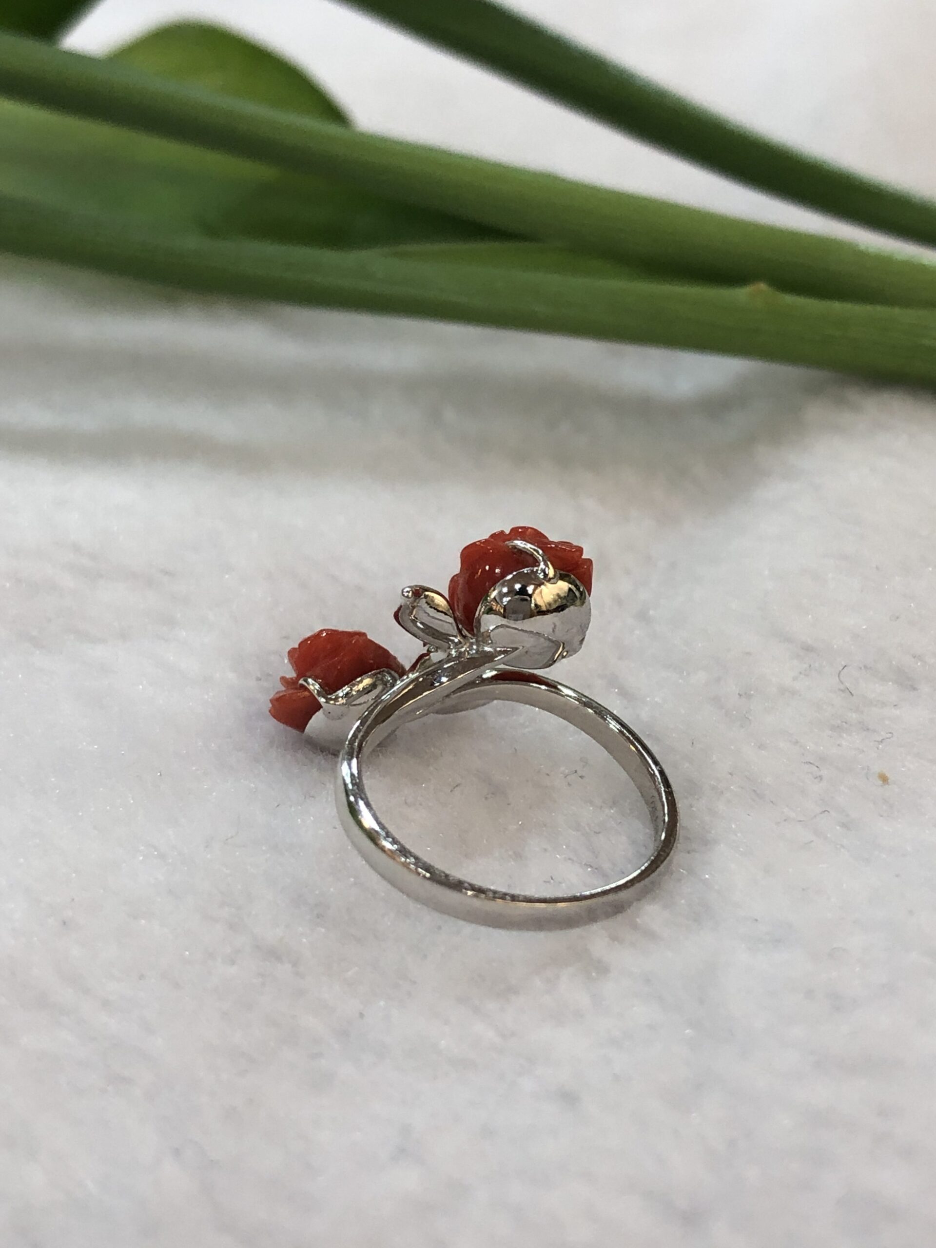 Red coral clearance gemstone ring