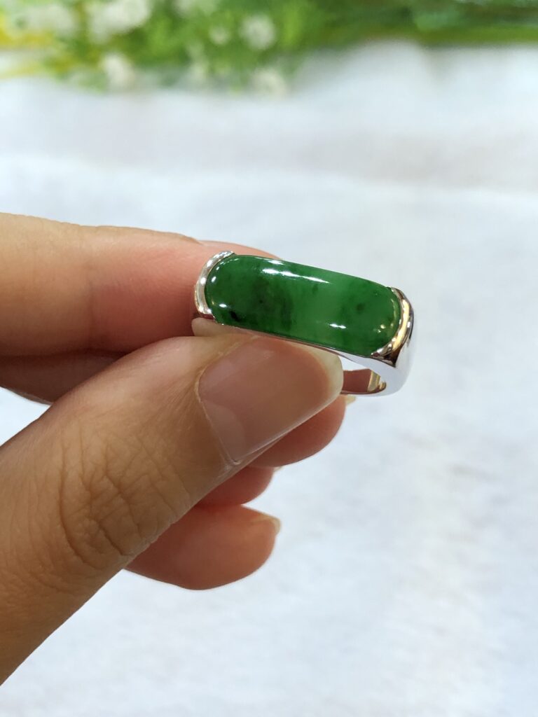 Vivid Green Jade Saddle Ring | Natural Green Jade Ring | ClassicJade