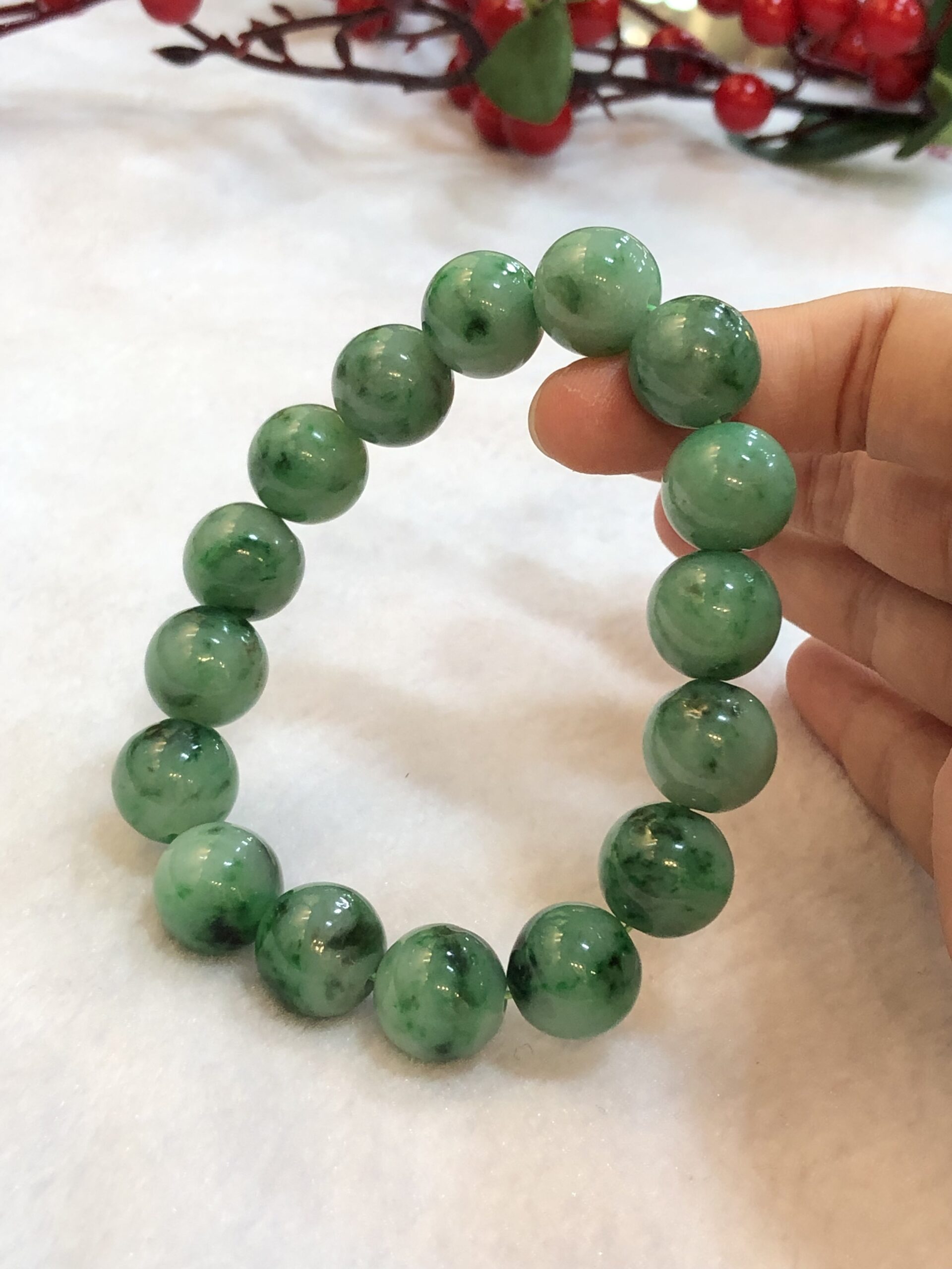 Antique Chinese Jade Bracelet Green Beads Linked Rings Lucky - Temu