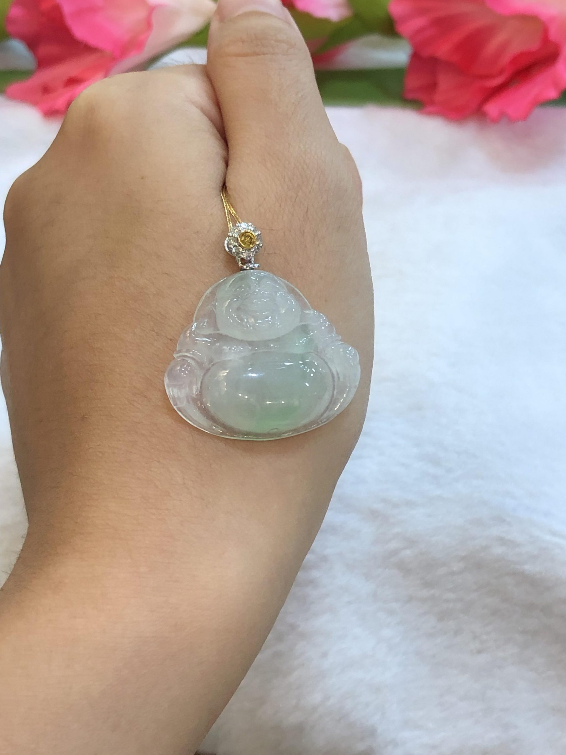 Iced out jade hot sale buddha pendant