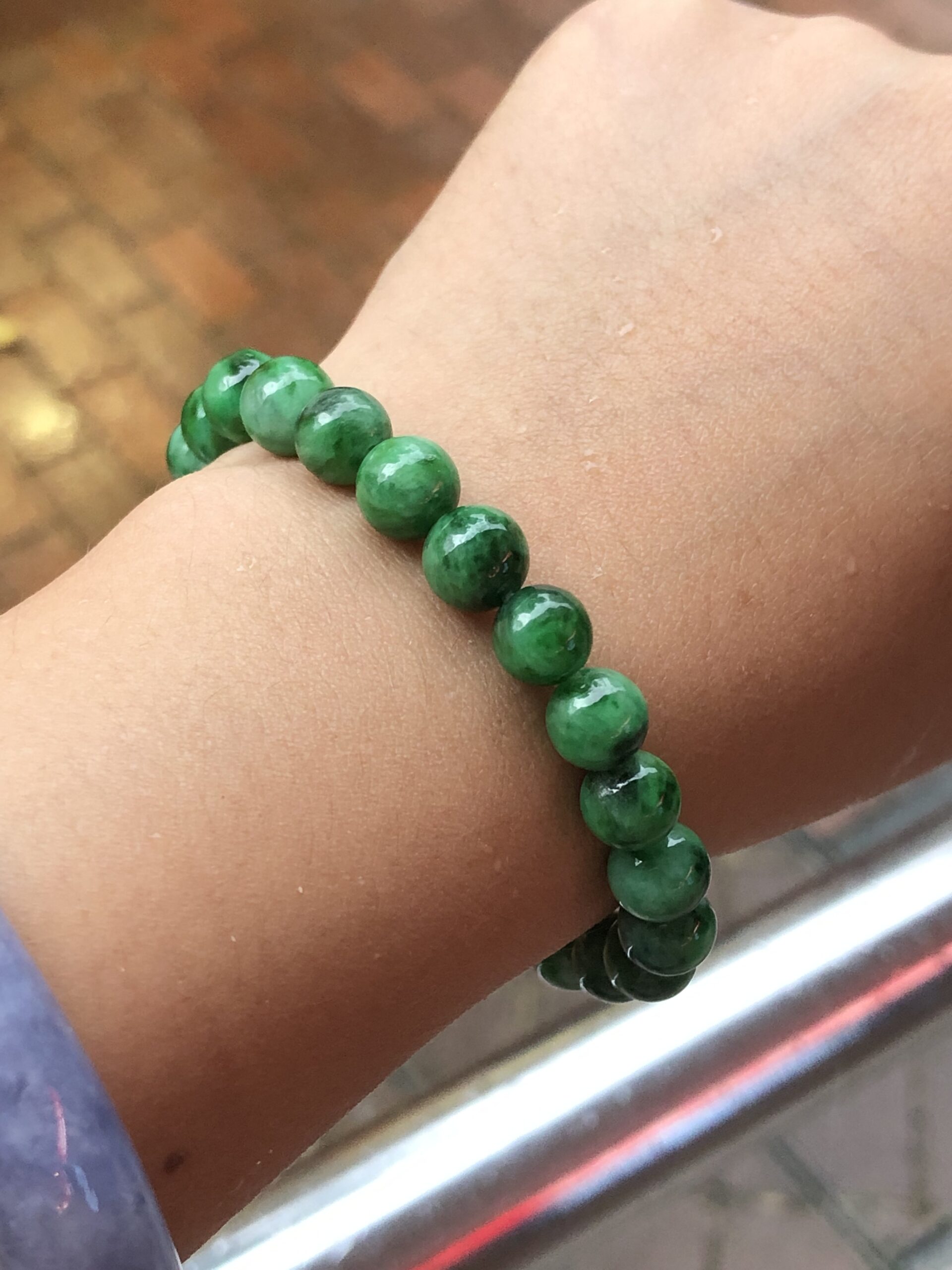 Jade Bead Bracelet 7.5mm Grade A Jadeite Multi-color Myanmar Jade